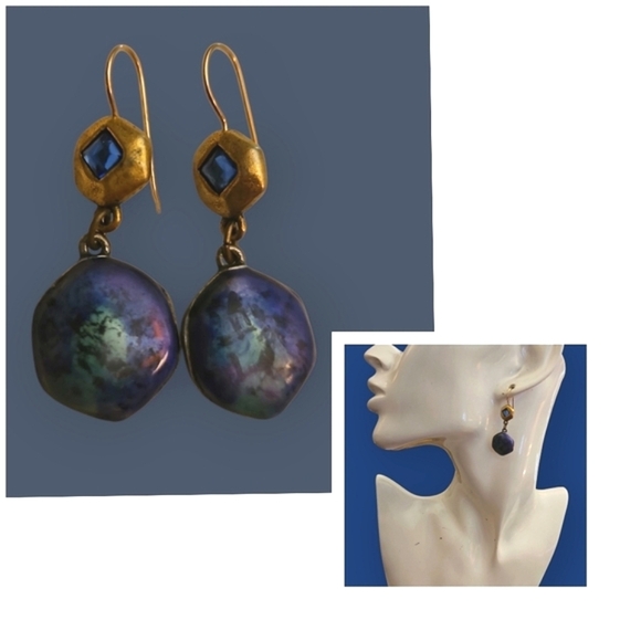 CHICO'S Gold and Blue Drop Dangle Hook Earrings - Picture 1 of 5